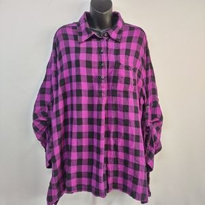 Lane Bryant Women's Purple Flannel 1/2 Button Shirt Top Size 18/20
